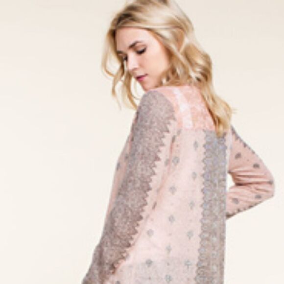 Peach Sublimation Cardigan with Lace - Picture 1 of 1